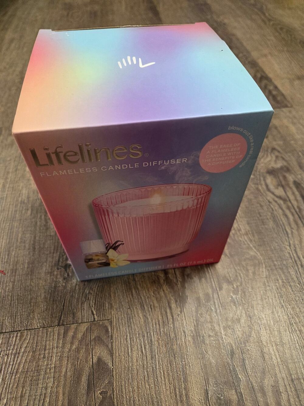 Lifelines Flameless Candle Diffuser Ribbed Pink NEW IN BOX